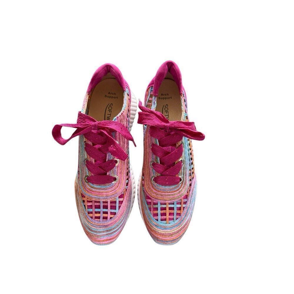 Softwaves Womens Fuchsia Pink Ardi Raffia Suede Woven Lace Up Sneakers Size 42